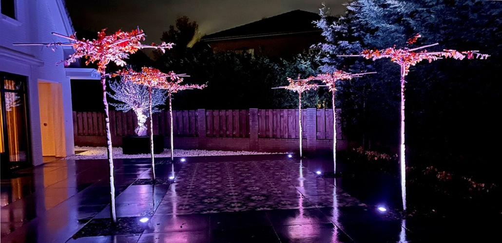 Moderne tuin met sfeervolle tuinverlichting aangelegd door Van Hout Tuinprojecten