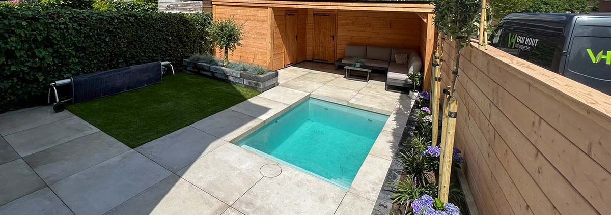 Nieuwbouw tuinaanleg Groote Wielen bij Rosmalen met luxe plungepool