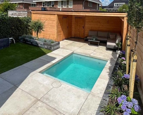 Nieuwbouw tuinaanleg Groote Wielen bij Rosmalen met luxe plungepool